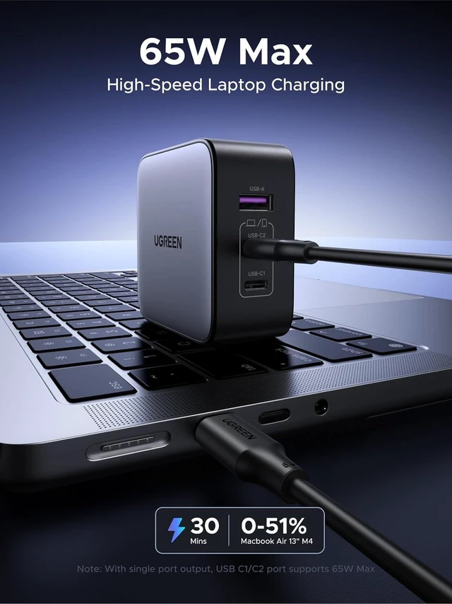 Alt view image 4 of 7 - 65W USB C Travel Adapter Foladable Fast GaN Charger with US/UK/EU 3 Plugs 3-Port International Power Adapter for MacBook Air/Pro XPS iPhone 17/16/15 iPad Galaxy S25/S24 Steam Deck
