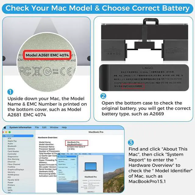 Alt view image 6 of 7 - A2681 Battery,A2669 Battery Replacement for MacBook Air 13" A2681(M2,2022) A3113(M3,2024) (Upgraded High Performance 11.54V 52.6Wh 4561mAh)