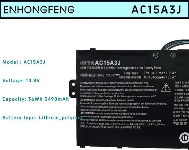 Alt view image 3 of 4 - AC15A3J New Laptop Battery Replacement for Acer Chromebook 11 CB3-131 Chromebook R11 CB5-132T Chromebook C738T Series AC15A3J AC15A8J