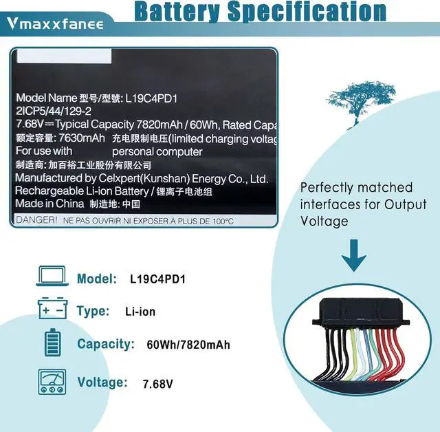 Alt view image 2 of 7 - L19C4PD1 L19M4PD1 L19D4PD1 Laptop Battery for Lenovo Ideapad Yoga 6-13ARE05 6-13ALC6 Yoga C640-13IML LTE Series 5B10U65274 5B10W67329 5B10U65275 5B10W67385 SB10W67360 SB10W67395