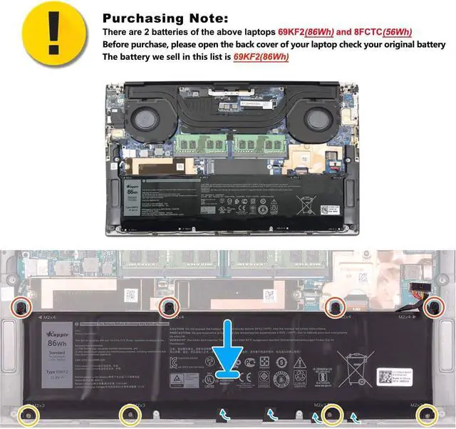Alt view image 6 of 7 - 86Wh 69KF2 Laptop Battery for Dell XPS 15 9500 9510 9520 Precision 5550 5560 5570 Alienware M15 M17 R3 R4,G15 5510 5511 5515 5520 5521,G7 15 7500,Inspiron 7510 7610 P87F P91F P45E Series 8FCTC 70N2F