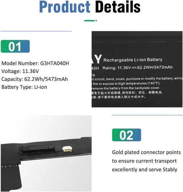 Alt view image 4 of 6 - G3HTA040H G3HTA041H Keyboard Battery Replacement for Microsoft Surface Book 2 (15-Inch, Model 1793) Performance Base Series Laptop 11.36V 62.2Wh