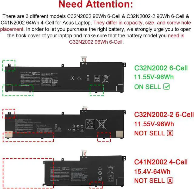 Alt view image 3 of 7 - MULS 96Wh C32N2002 Laptop Battery for ZenBook Pro 15 X535 UX535L UX535LI