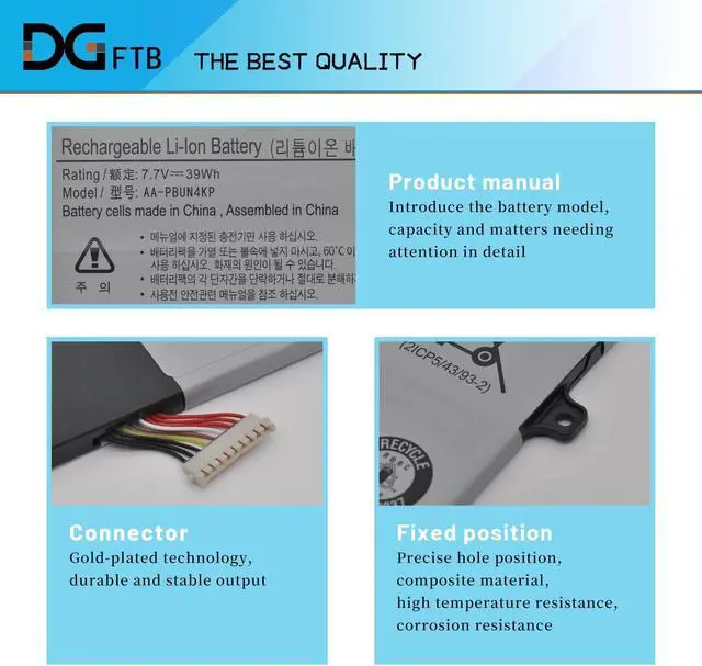 Alt view image 2 of 7 - DGFTB AA-PBUN4KP Laptop Battery for Samsung Notebook 9 Pen 930QAA 930QBE NP930QAA 930QAA-K716 NP930QAA-K04 930QAA-K01 930QAA-K716 NT930QBE NT930QBV NP930QAA-K01C 1588-3366(7.7V 39Wh/5120mAh)