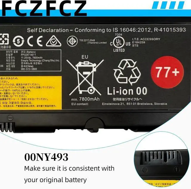 Alt view image 4 of 6 - 00NY493 Laptop Battery 90Wh 8000mAh Replacement for Lenovo ThinkPad P50 20EN 20EQ ThinkPad P51 20MM 20MN 20HH 20HJ Series L17L6P51 L17M6P51 SB10H45078 00NY492 SB10H45077 01AV477 77+ 77++ 11.25V