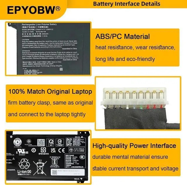 Alt view image 5 of 7 - L240BAT-4-73 Laptop Battery 73Wh 15.4V 4ICP5/49/109