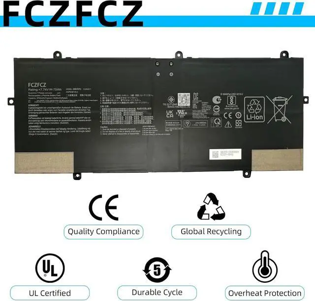 Alt view image 5 of 7 - C22N2211 Battery 75Wh 9702mAh Replacement for Asus Zenbook 14 OLED UX3405MA UX3405ZA UX3405VA Series 0B200-04400000 2ICP5/49/120-2 7.74V