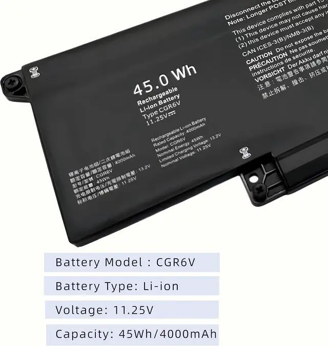 Alt view image 3 of 6 - CGR6V Laptop Battery Replacement for Dell Pro 16 Plus PB16250 Pro 16 PC16250 Pro 14 PC14250 Pro 14 Plus PB14250 Pro 13 Plus PB13250 Chromebook 11 CC11260 Series X95KV 001W6F 01W6F 02CVPR 2CVPR