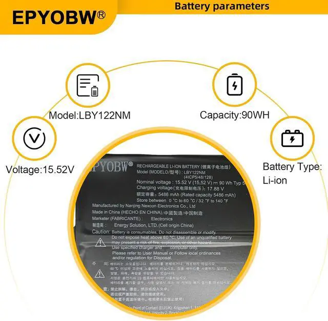 Alt view image 3 of 7 - LBY122NM Laptop Battery 90Wh 5800mAh 15.52V Compatible with LG Gram 16Z90R LBY122CM LBY122NM 17Z90Q Series