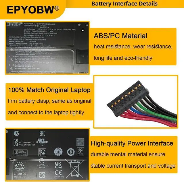 Alt view image 4 of 7 - LBY122NM Laptop Battery 90Wh 5800mAh 15.52V Compatible with LG Gram 16Z90R LBY122CM LBY122NM 17Z90Q Series