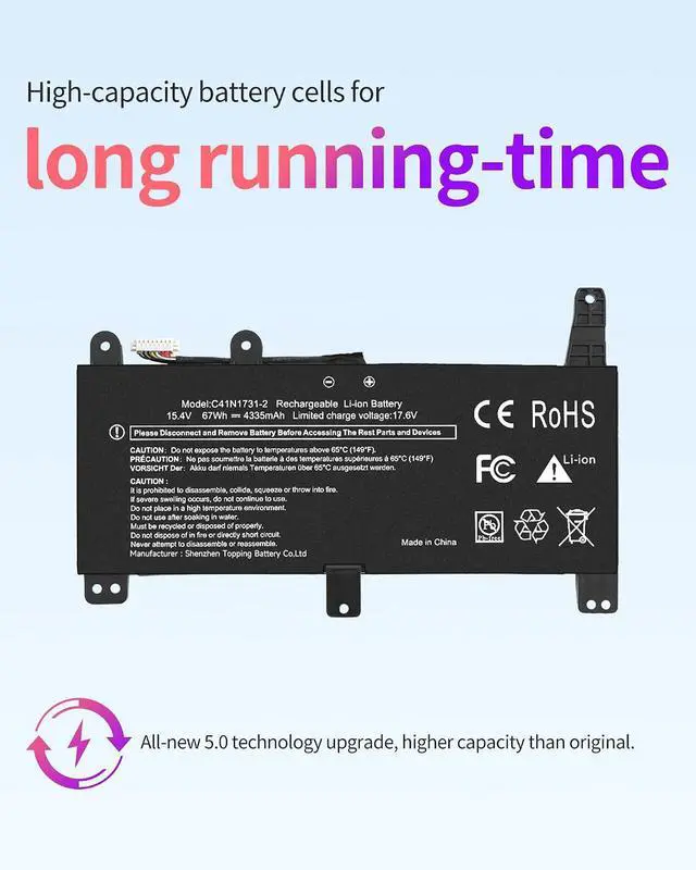 Alt view image 3 of 4 - C41N1731-2 Battery Replacement for ASUS ROG Strix G15 G17 G512 G512LU G512LV G512LW G512LWS G531 G531GU G531GW G532LV G532LW G532LWS G712LU G731 G731GU G731GV G732 G732LV G732LW G732LWS Laptop Battery
