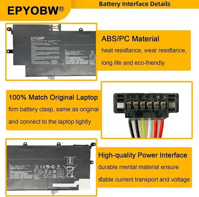 Alt view image 4 of 6 - C31N1714 Laptop Battery 57Wh 4940mAh 11.55V Compatible with Asus ZenBook Flip UX461UA UX461UA-1A UX461UA-E1012R UX461UA-E1072T UX461UA-E1077T Series C31PQCH 0B200-02750100M 0B200-02750000
