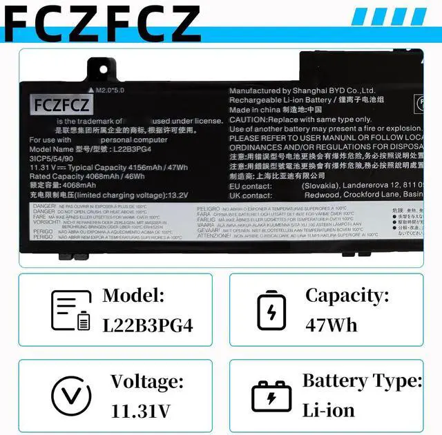 Alt view image 4 of 7 - L22B3PG4 Battery 47Wh 4156mAh Replacement for Lenovo ThinkPad E14 Gen 5 Gen 6 / E16 Gen 1 Gen 2 Series SB11N46023 L22X3PG4 L22D3PG4 L22M3PG4 L22L3PG5 L22B3PG5 L22D3PG5 L22M3PG5 11.31V 3-Cell