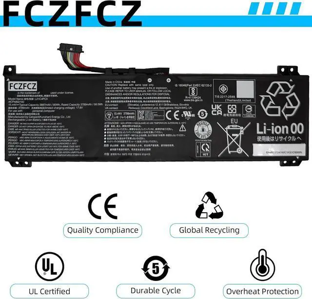 Alt view image 5 of 6 - L21C4PC0 Replacement for Lenovo Legion 5-15IAH7 5-15ARH7 5-15ARH7H 5-15IAH7H 5-15ARP8 5-15APH9 5-15IRX9 / IdeaPad Gaming 3-15IAH7 Series L21D4PC0 L21M4PC0 L21M4PC1 L21L4PC0 15.44V 60Wh 4-Cell