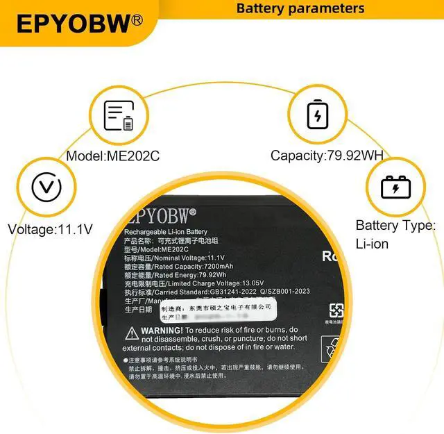 Alt view image 3 of 7 - ME202C Battery 79.92Wh Compatible with Samsung P28 P29 P25 V20 / Getac X500 V100 S400 / CM10 CM12 VS2 VM4 VM3 VS3 VS4 TC20 TC30 / VM3 VM4 VM6 VS2 VS3 Series ME202EK DR202 LI202S