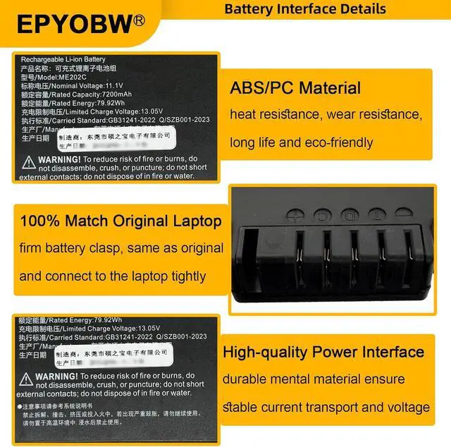 Alt view image 4 of 7 - ME202C Battery 79.92Wh Compatible with Samsung P28 P29 P25 V20 / Getac X500 V100 S400 / CM10 CM12 VS2 VM4 VM3 VS3 VS4 TC20 TC30 / VM3 VM4 VM6 VS2 VS3 Series ME202EK DR202 LI202S