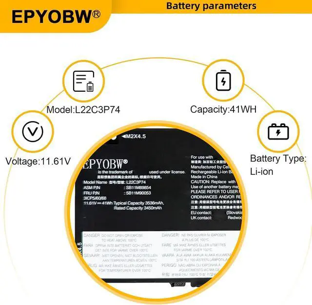 Alt view image 3 of 6 - L22C3P74 Laptop Battery 41Wh Series L22D3P76 L22M3P76