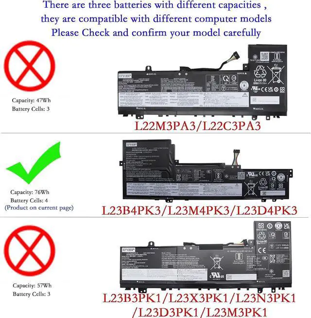 Alt view image 2 of 5 - L23B4PK3 Laptop Battery 76Wh Compatible with Lenovo IdeaPad Slim 5-16IMH9 5-16AHP9 5-16IRU9 Series L23M4PK3 L23D4PK3 SB11M51931 5B11M51933 SB11M51929 5B11M51928 SB11M51932 5B11M51930