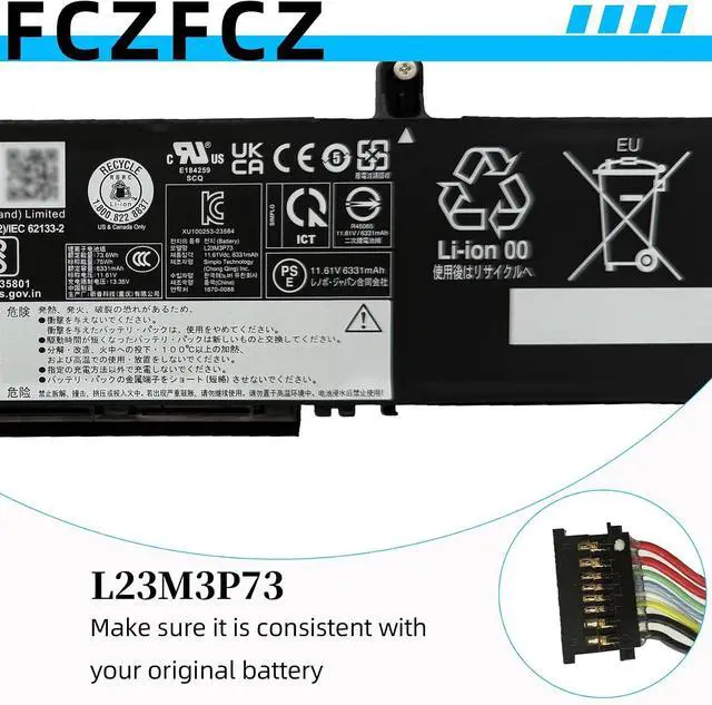 Alt view image 5 of 7 - L23M3P73 Battery 75Wh 6460mAh Replacement for Lenovo ThinkPad P14s Gen 5 21G2 21G3 / P16s Gen 3 21KS 21KT Series SB11H56302 5B11H56401 L23D3P74 5B11H56402 11.61V 3-Cell
