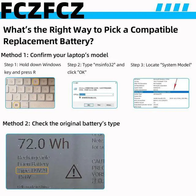 Alt view image 2 of 7 - D9V29 Battery 72Wh Replacement for Dell Pro Max 14 MC14250 MC14255 / Pro Max 14 Premium MA14250 Series 07PV3H 7PV3H 4ICP7/54/63 15.6V 4-Cell