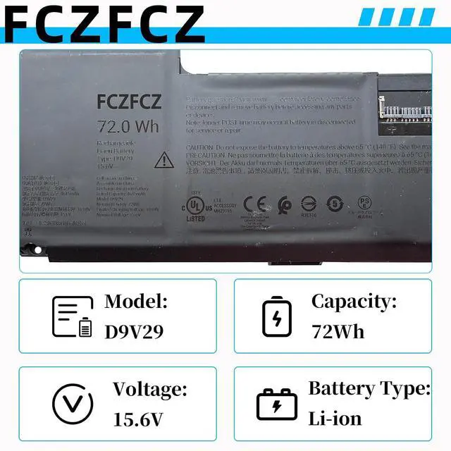Alt view image 3 of 7 - D9V29 Battery 72Wh Replacement for Dell Pro Max 14 MC14250 MC14255 / Pro Max 14 Premium MA14250 Series 07PV3H 7PV3H 4ICP7/54/63 15.6V 4-Cell
