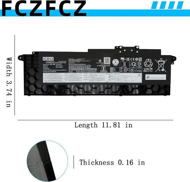 Alt view image 7 of 7 - L23M4P70 Battery 52.5Wh 3392mAh Replacement for Lenovo ThinkPad T16 Gen 3 21MN 21MQ Series SB11H56311 5B11H56410 L23C4P71 SB11H56310 5B11H56409 L23M4P71 L23C4P72 15.48V 4-Cell