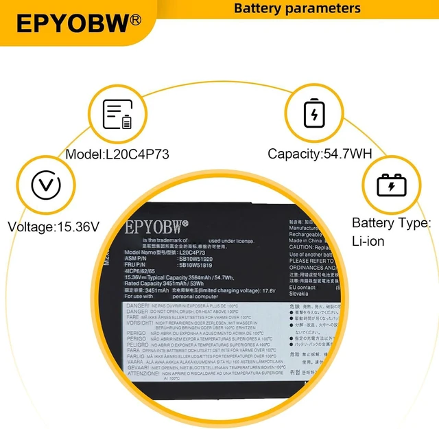 Alt view image 2 of 5 - L20C4P73 Laptop Battery 54.7Wh 4-Cell 15.36V Compatible with Lenovo ThinkPad X13 Gen 2 / ThinkPad X13 Gen 3 Series L20L4P73 L20M4P73 L20D4P73 L20C4P74 L20D4P74 L20C3P72 L20D3P72