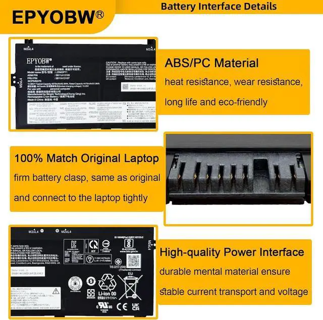Alt view image 5 of 6 - L20M3P71 Laptop Battery 52.9Wh 4570mAh 11.58V Compatible with Lenovo ThinkPad X13 Yoga Gen 2/3 / ThinkPad P16 Gen 1 Series SB11A13105 5B11A13107 L20L3P71 L20C3P71
