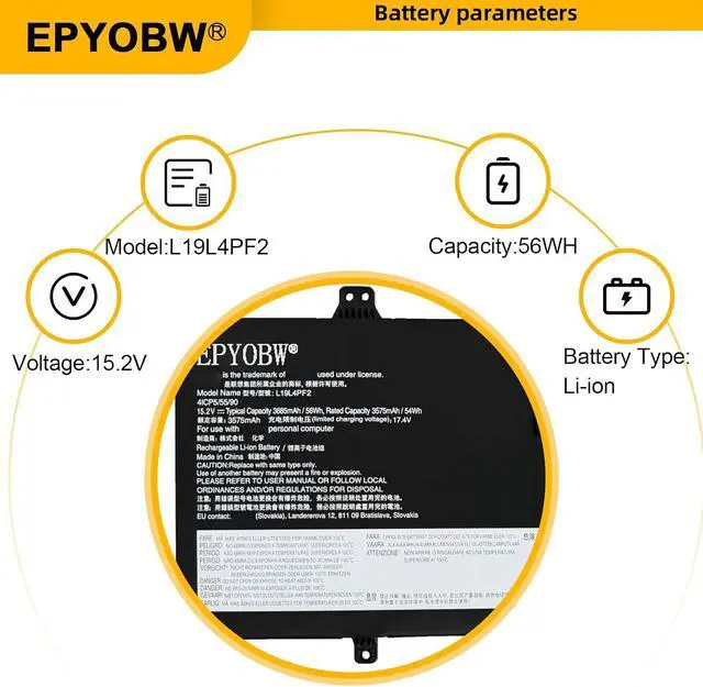 Alt view image 3 of 7 - L19L4PF2 Laptop Battery 56Wh Compatible with Lenovo IdeaPad 3-17ADA05 / IdeaPad 3-17ARE05 / IdeaPad 3-17IML05 / IdeaPad 3-17IIL05 / V17-IIL 82GX Series L19D4PF2 L19L3PF4 L19C3PF6