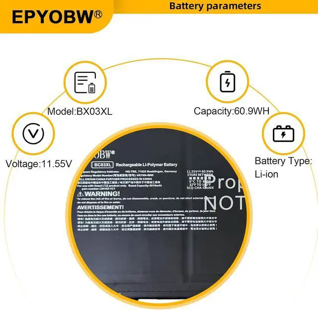 Alt view image 3 of 6 - BC03XL Laptop Battery 60.9Wh 5010mAh Compatible with HP Chromebook x360 14C-CA0000 14c-ca0000nb / Pro C640 Chromebook/Pro C640 Chromebook Enterprise Series HSTNN-LB8T HSTNN-IB9K