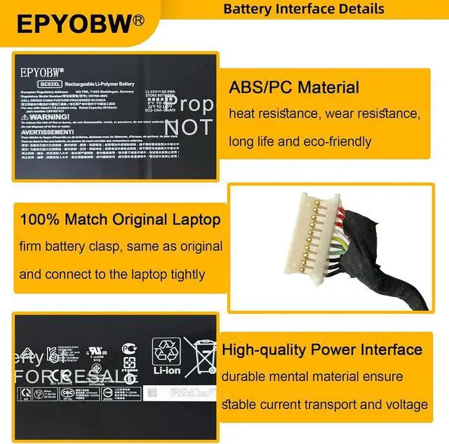 Alt view image 4 of 6 - BC03XL Laptop Battery 60.9Wh 5010mAh Compatible with HP Chromebook x360 14C-CA0000 14c-ca0000nb / Pro C640 Chromebook/Pro C640 Chromebook Enterprise Series HSTNN-LB8T HSTNN-IB9K