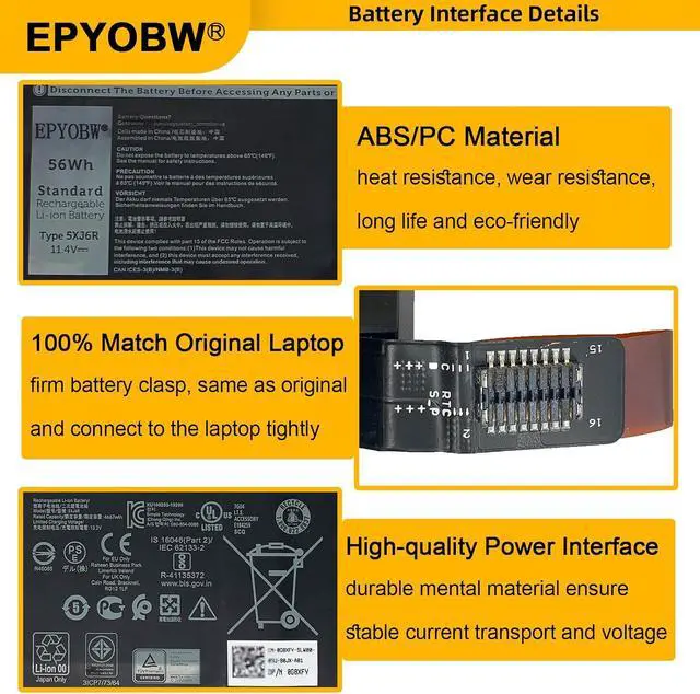 Alt view image 4 of 6 - 5XJ6R Laptop Battery 56Wh 4667mAh XG4K6 03324J 01RR3 001RR3 F8CPG