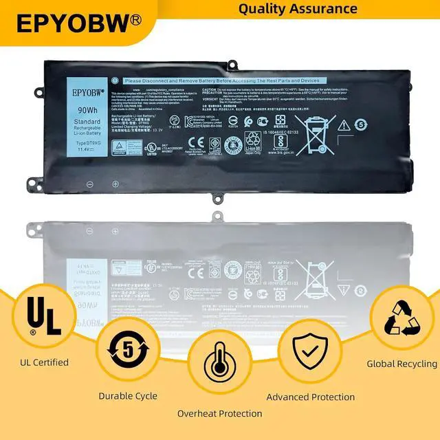 Alt view image 5 of 6 - DT9XG Laptop Battery 90Wh 7500mAh 6-Cell Compatible with Dell Alienware Area-51m R1 / Alienware Area-51m R2 / Alienware ALWA51M Series 07PWKV 0KJYFY