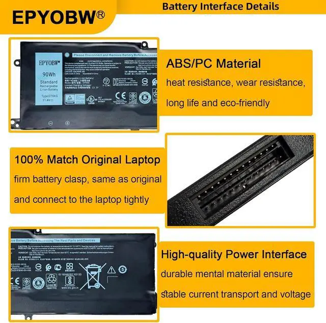 Alt view image 4 of 6 - DT9XG Laptop Battery 90Wh 7500mAh 6-Cell Compatible with Dell Alienware Area-51m R1 / Alienware Area-51m R2 / Alienware ALWA51M Series 07PWKV 0KJYFY