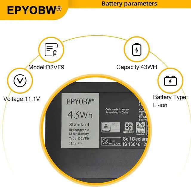 Alt view image 4 of 7 - D2VF9 Laptop Battery 43Wh JC04 PXR51 0PXR51