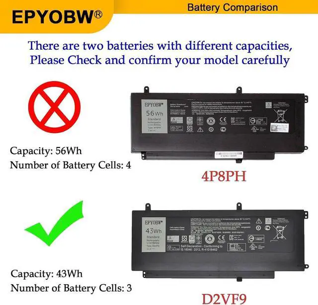 Alt view image 3 of 7 - D2VF9 Laptop Battery 43Wh JC04 PXR51 0PXR51