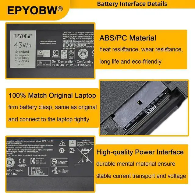 Alt view image 5 of 7 - D2VF9 Laptop Battery 43Wh JC04 PXR51 0PXR51