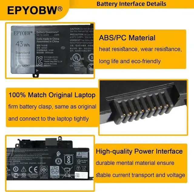 Alt view image 4 of 6 - GK5KY Laptop Battery 43Wh 04K8YH 92NCT 092NCT 4K8YH P20T RHN1C