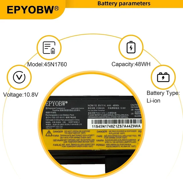 Alt view image 3 of 7 - 45N1760 Laptop Battery 48Wh 45N1761 45N1758 45N1759 45N1762