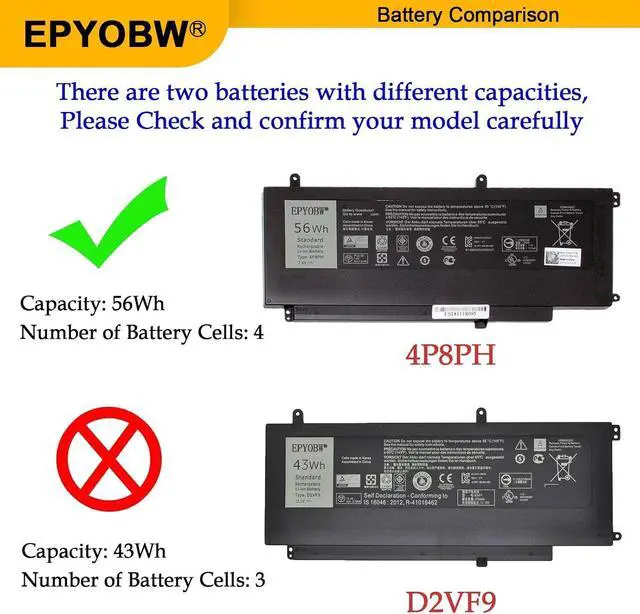 Alt view image 3 of 7 - 4P8PH Laptop Battery 56Wh G05H0 0G05H0 OPXR51 D2VF9