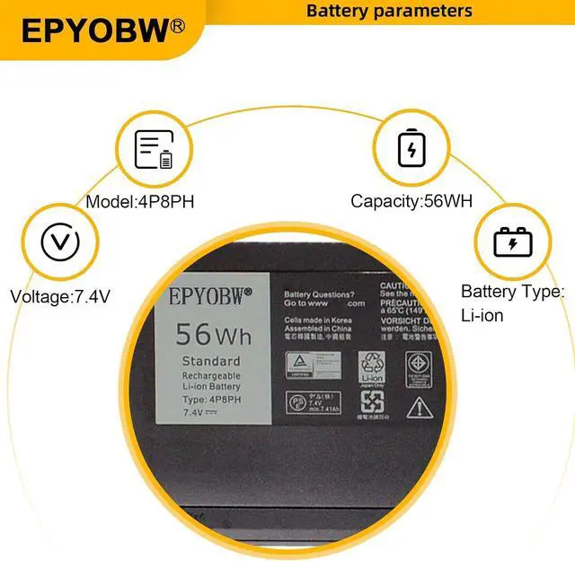 Alt view image 4 of 7 - 4P8PH Laptop Battery 56Wh G05H0 0G05H0 OPXR51 D2VF9