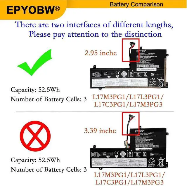 Alt view image 3 of 5 - L17C3PG1 Laptop Battery 52.5Wh L17C3PG1 L17M3PG1 L17M3PG3