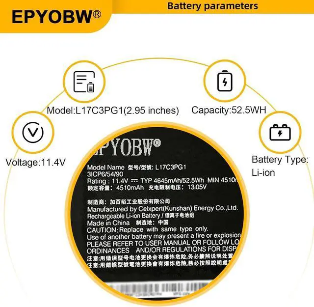 Alt view image 4 of 5 - L17C3PG1 Laptop Battery 52.5Wh L17C3PG1 L17M3PG1 L17M3PG3