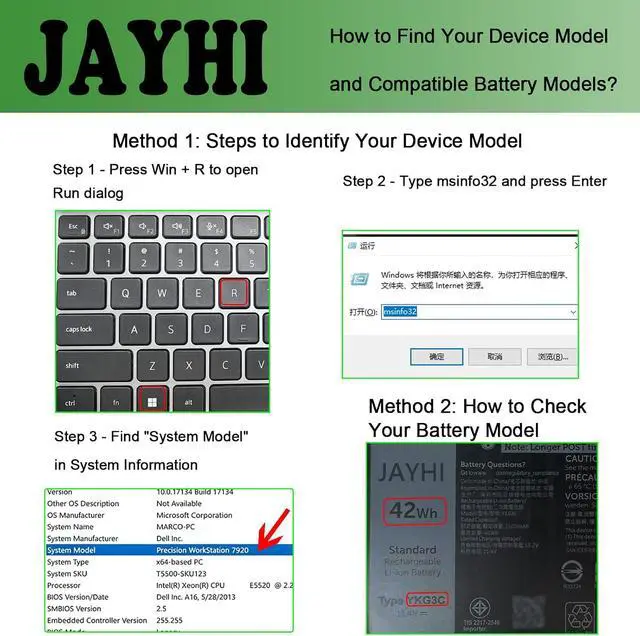 Alt view image 2 of 7 - JAYHI YKG3C 42Wh 3500mAh Laptop Battery 0X0Y5M X0Y5M 0RF9H3 RF9H3 11.4V