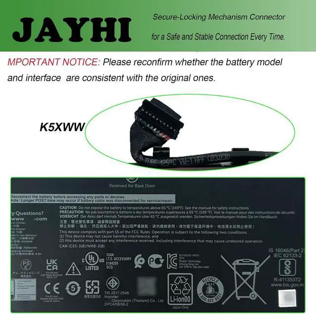 Alt view image 4 of 7 - JAYHI K5XWW Laptop 60Wh 7500mAh Battery 6CYH6 71TG4 725KY N18GG 7.6V
