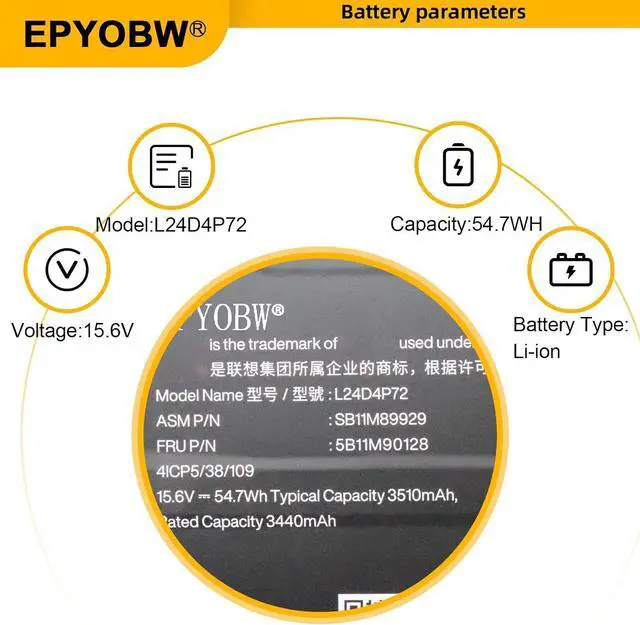 Alt view image 4 of 7 - L24D4P72 Laptop Battery 54.7Wh 3510mAh 15.6V L24M4P72 L24N4P71