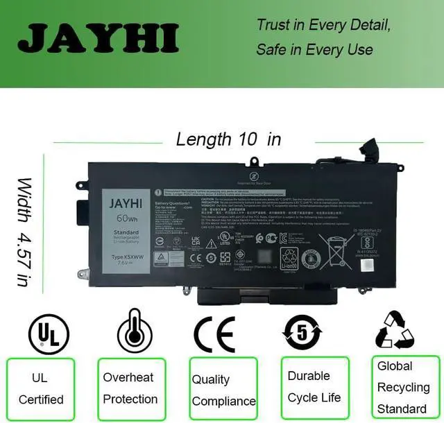 Alt view image 5 of 7 - JAYHI K5XWW Laptop 60Wh 7500mAh Battery 6CYH6 71TG4 725KY N18GG 7.6V