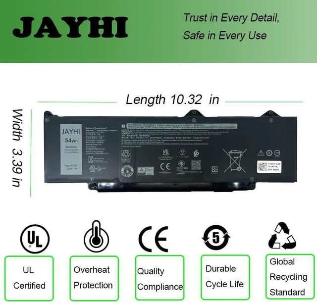 Alt view image 5 of 7 - JAYHI R73TC 54Wh 4623mAh Laptop Battery GRWKG GTG7N V042N 11.4V