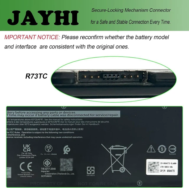 Alt view image 4 of 7 - JAYHI R73TC 54Wh 4623mAh Laptop Battery GRWKG GTG7N V042N 11.4V