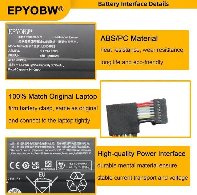 Alt view image 5 of 7 - L24D4P72 Laptop Battery 54.7Wh 3510mAh 15.6V L24M4P72 L24N4P71